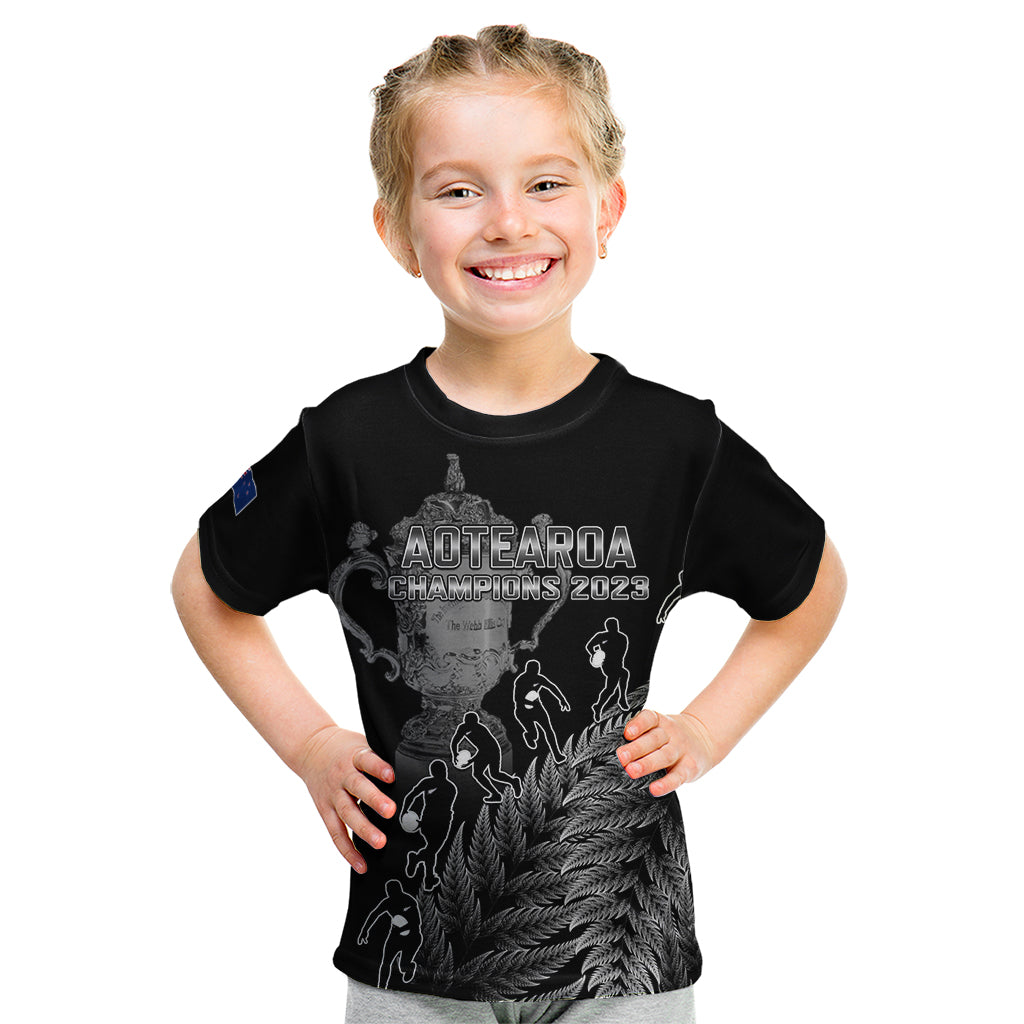 Custom New Zealand Silver Fern Rugby Kid T Shirt All Black Go Champions 2023 With Trophy Proud - Wonder Print Shop