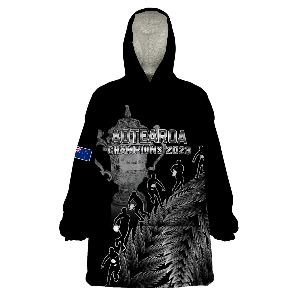 Custom New Zealand Silver Fern Rugby Wearable Blanket Hoodie All Black Go Champions 2023 With Trophy Proud - Wonder Print Shop