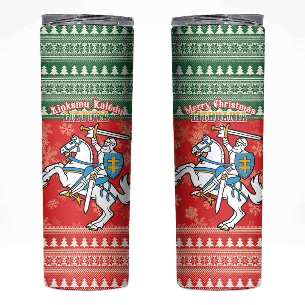 Lietuva Christmas Skinny Tumbler Linksmu Kaledu - Lithuania Coat Of Arms - Wonder Print Shop