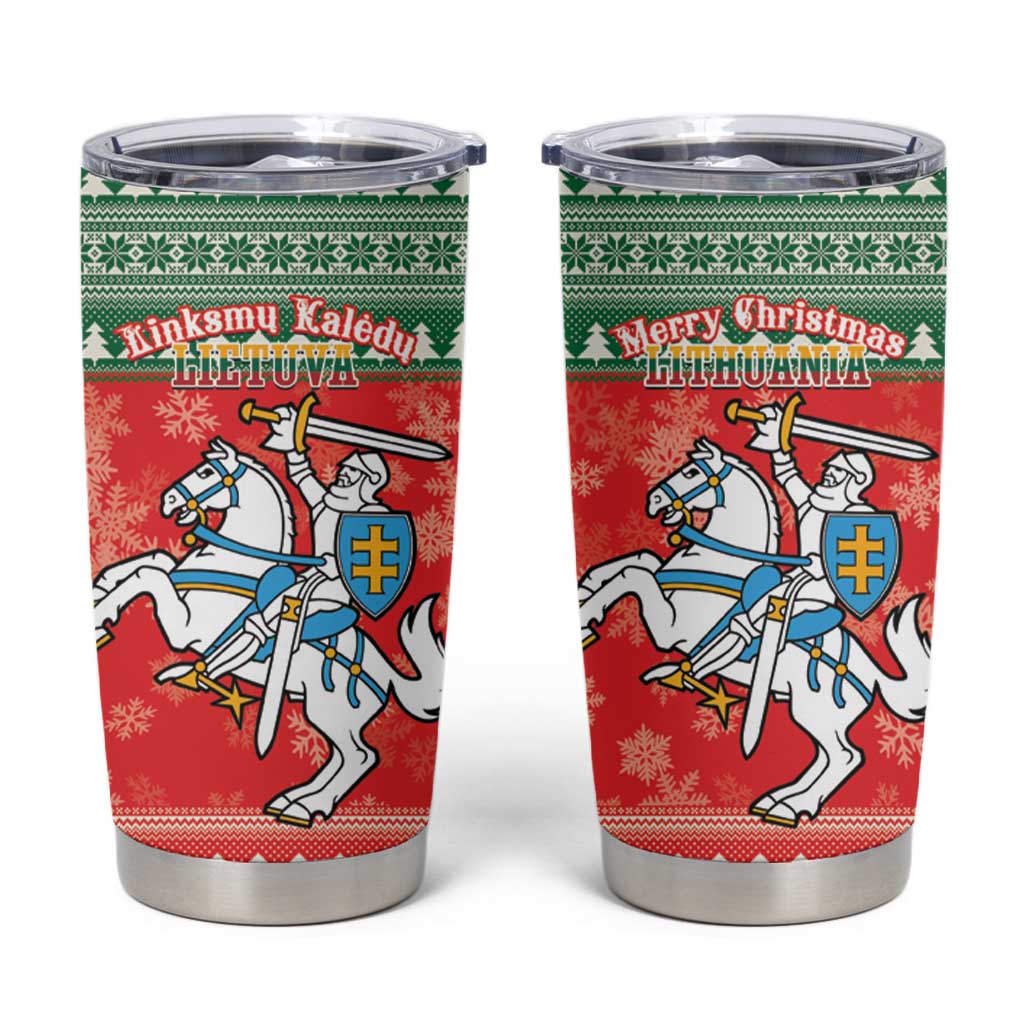 Lietuva Christmas Tumbler Cup Linksmu Kaledu - Lithuania Coat Of Arms - Wonder Print Shop