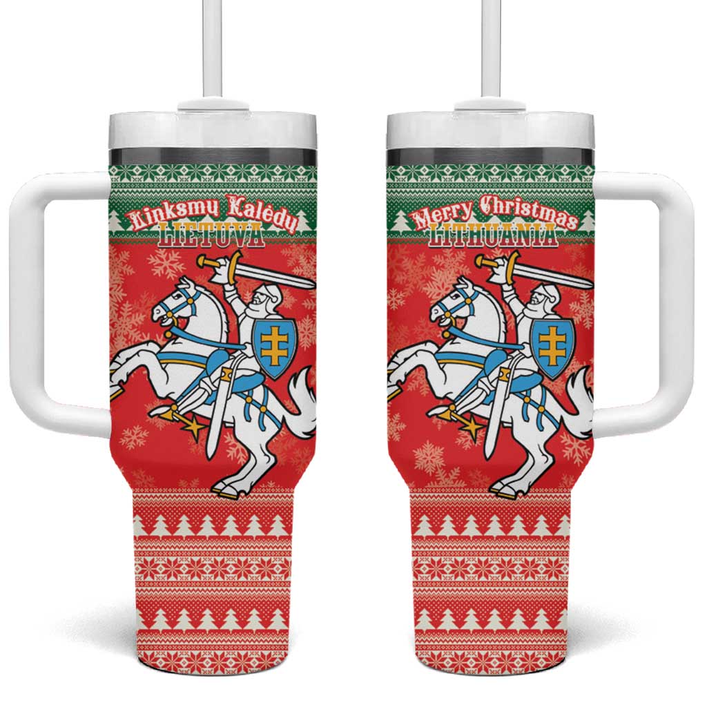 Lietuva Christmas Tumbler With Handle Linksmu Kaledu - Lithuania Coat Of Arms - Wonder Print Shop