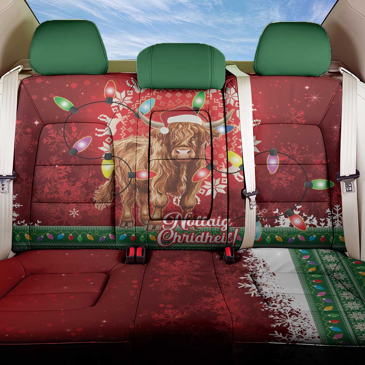 Scotland Christmas Back Car Seat Cover Highland Cow Santa - Nollaig Chridheil! - Wonder Print Shop