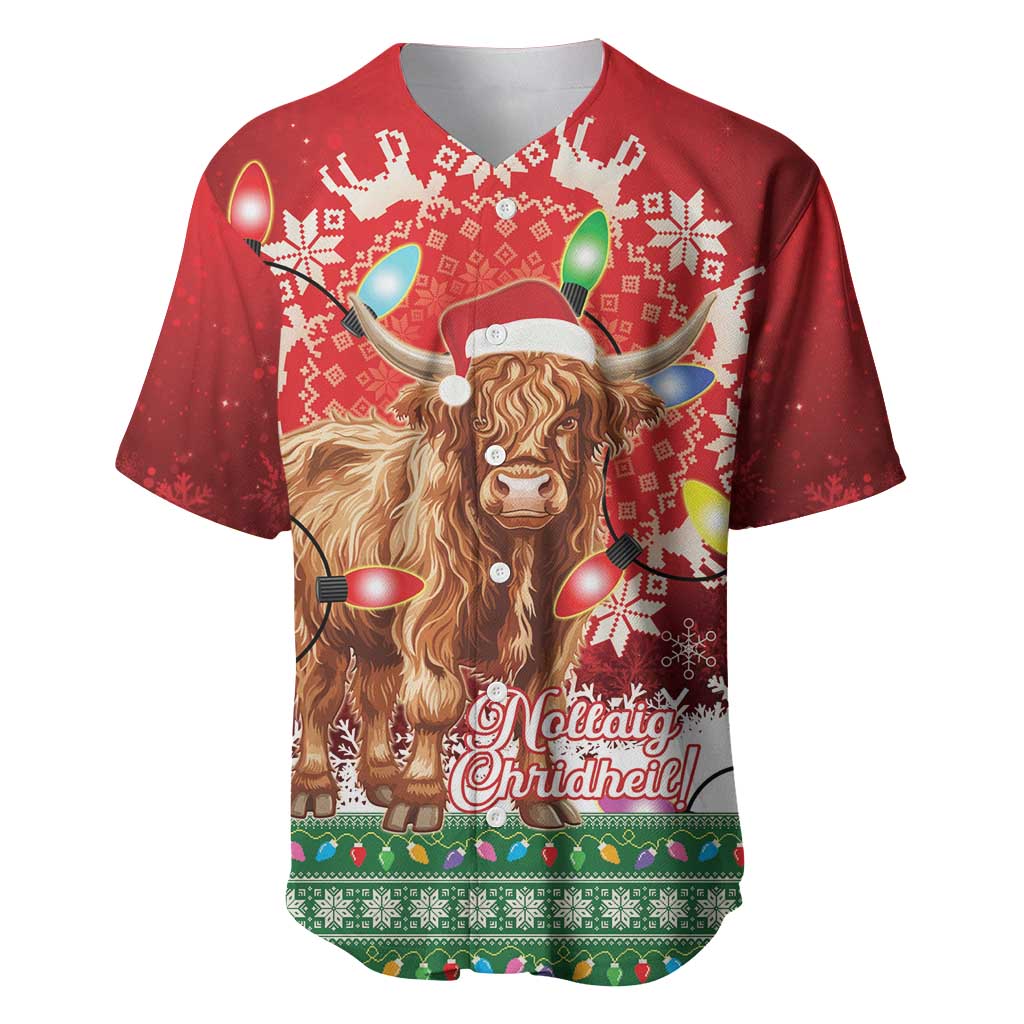 Scotland Christmas Baseball Jersey Highland Cow Santa - Nollaig Chridheil! - Wonder Print Shop