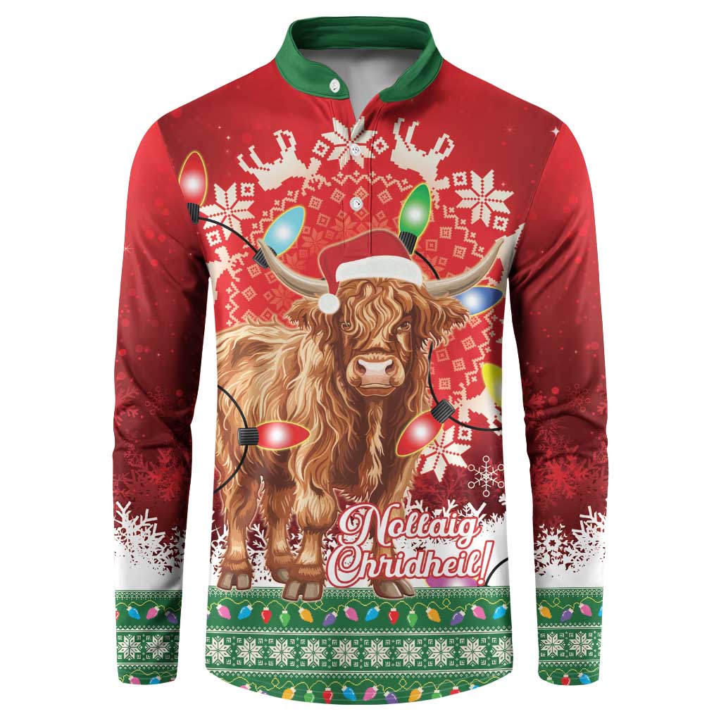 Scotland Christmas Button Sweatshirt Highland Cow Santa - Nollaig Chridheil! - Wonder Print Shop