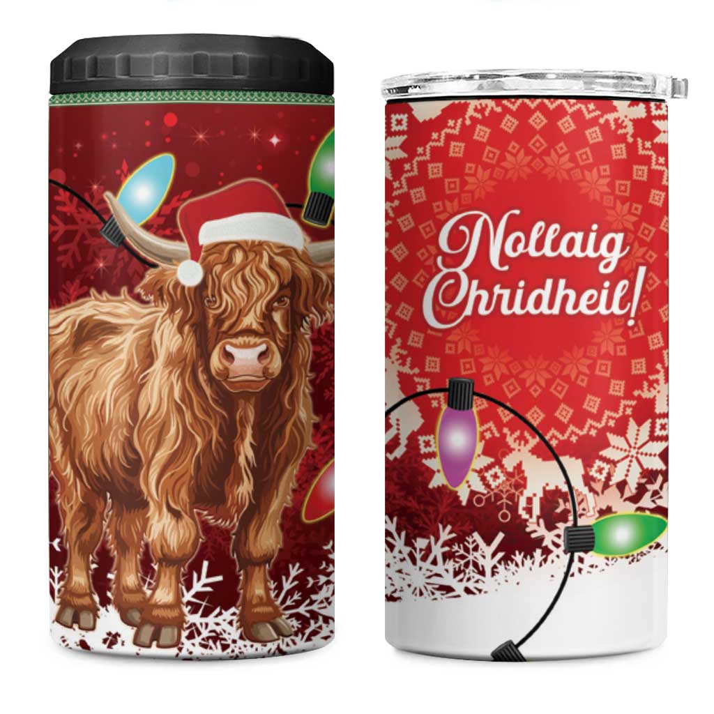 Scotland Christmas 4 in 1 Can Cooler Tumbler Highland Cow Santa - Nollaig Chridheil! - Wonder Print Shop