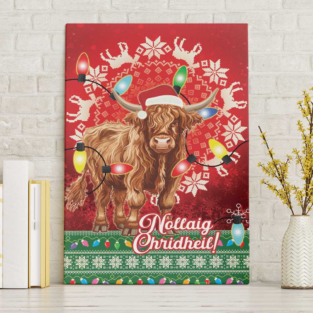 Scotland Christmas Canvas Wall Art Highland Cow Santa - Nollaig Chridheil! - Wonder Print Shop