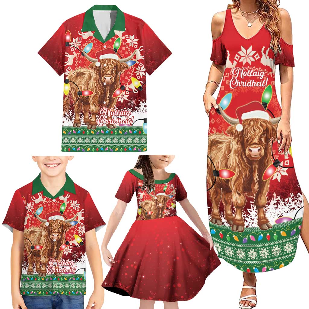 Scotland Christmas Family Matching Summer Maxi Dress and Hawaiian Shirt Highland Cow Santa - Nollaig Chridheil! - Wonder Print Shop