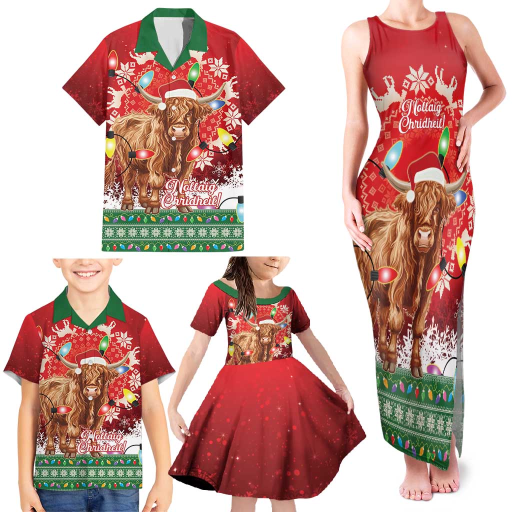 Scotland Christmas Family Matching Tank Maxi Dress and Hawaiian Shirt Highland Cow Santa - Nollaig Chridheil! - Wonder Print Shop