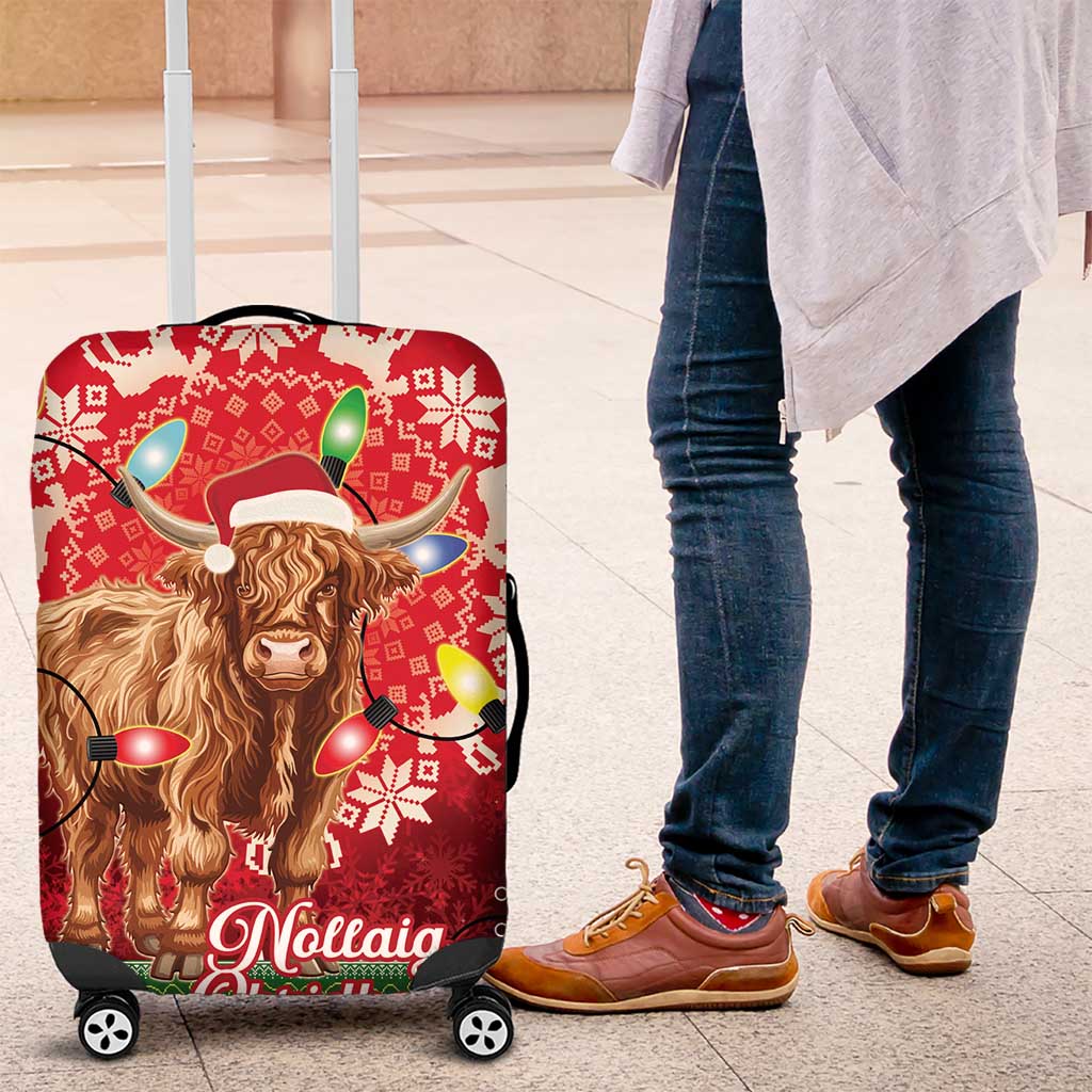 Scotland Christmas Luggage Cover Highland Cow Santa - Nollaig Chridheil! - Wonder Print Shop