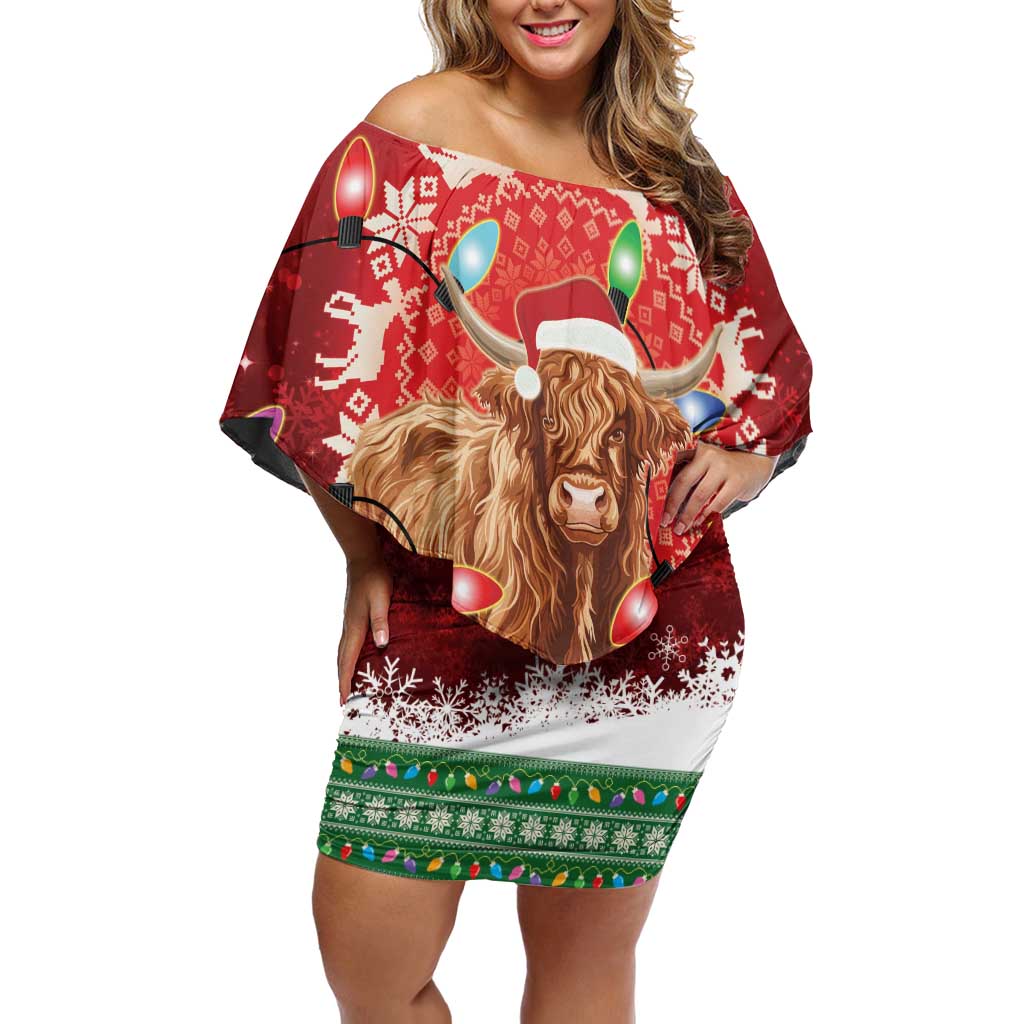 Scotland Christmas Off Shoulder Short Dress Highland Cow Santa - Nollaig Chridheil! - Wonder Print Shop