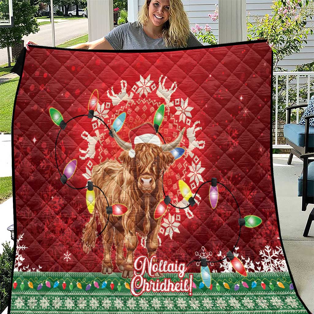 Scotland Christmas Quilt Highland Cow Santa - Nollaig Chridheil! - Wonder Print Shop