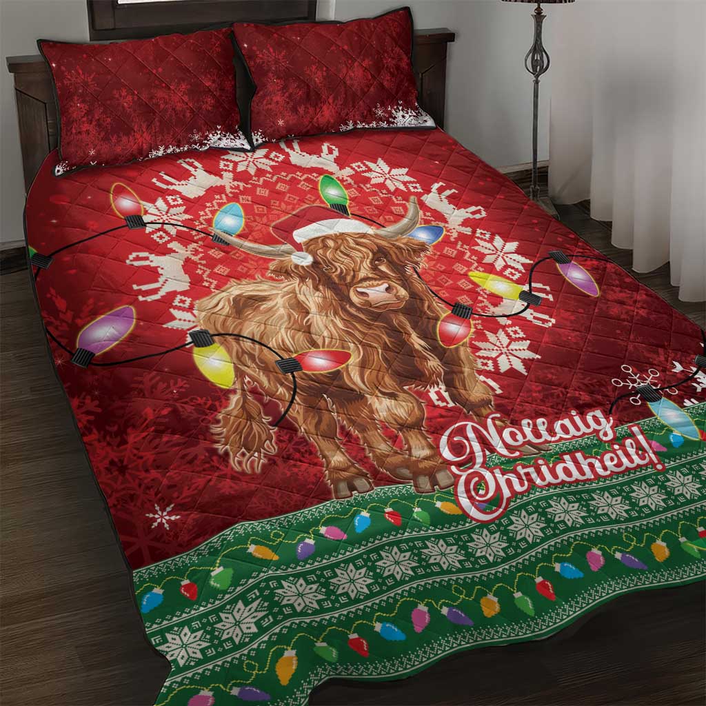 Scotland Christmas Quilt Bed Set Highland Cow Santa - Nollaig Chridheil!