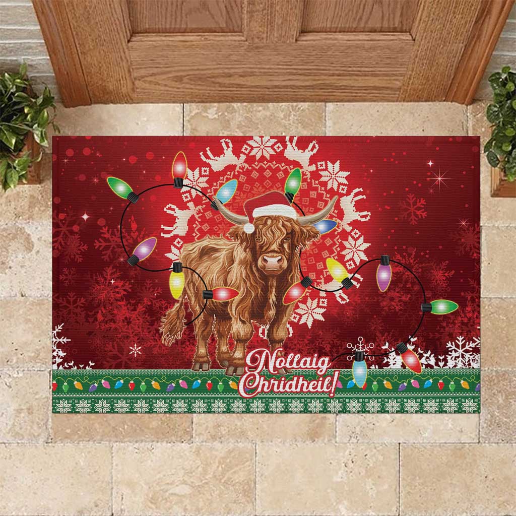 Scotland Christmas Rubber Doormat Highland Cow Santa - Nollaig Chridheil!