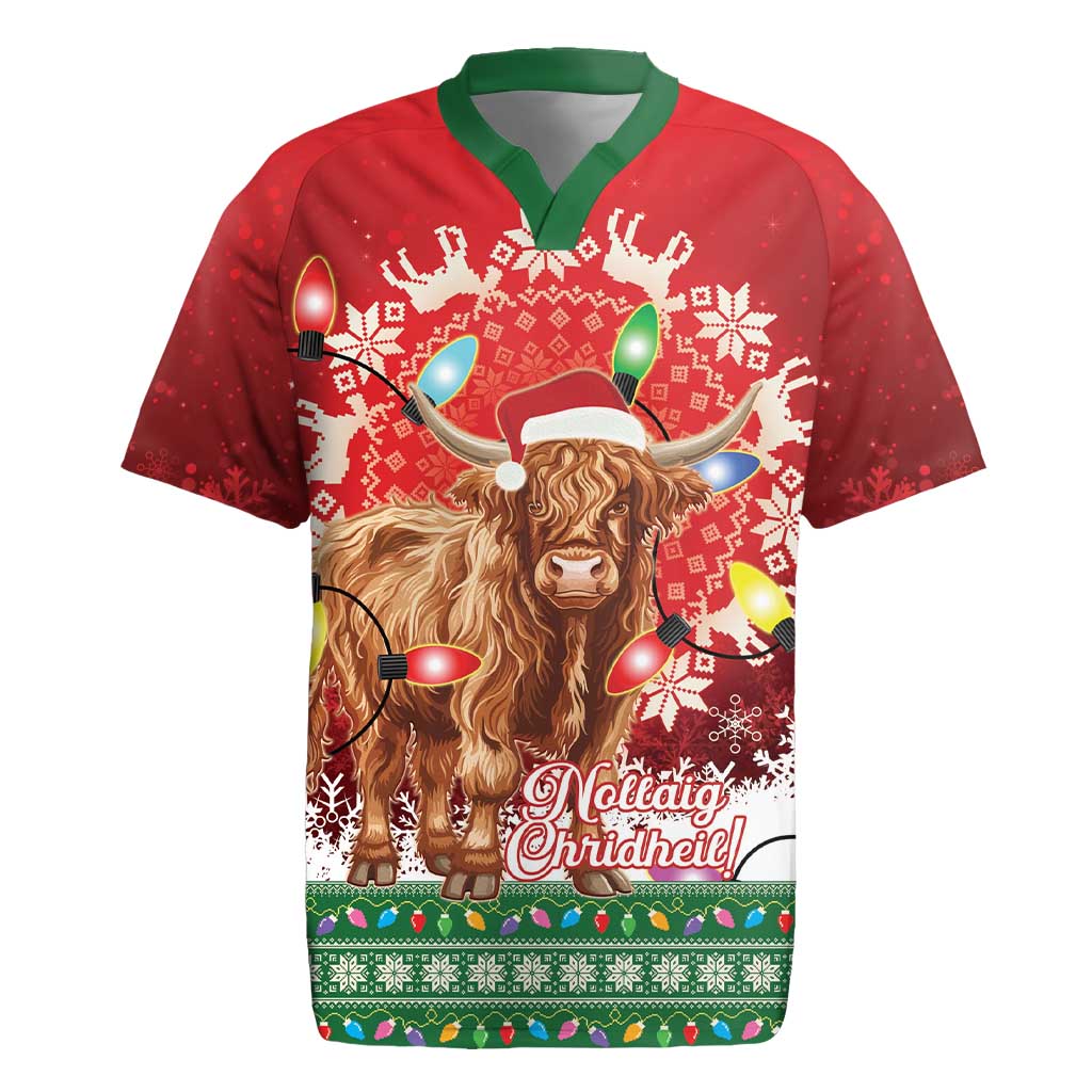 Scotland Christmas Rugby Jersey Highland Cow Santa - Nollaig Chridheil!