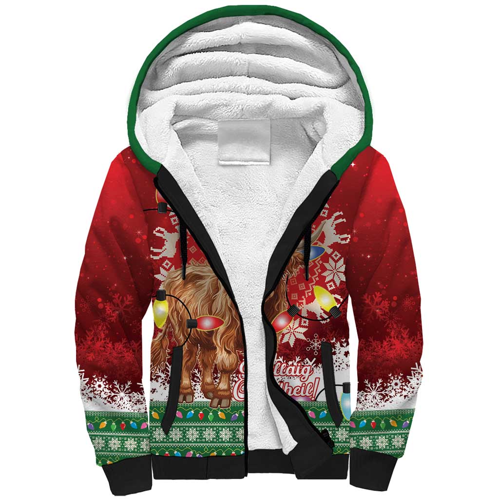 Scotland Christmas Sherpa Hoodie Highland Cow Santa - Nollaig Chridheil!