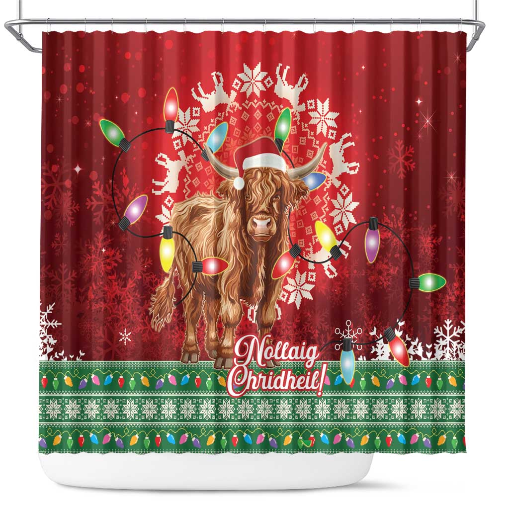 Scotland Christmas Shower Curtain Highland Cow Santa - Nollaig Chridheil!