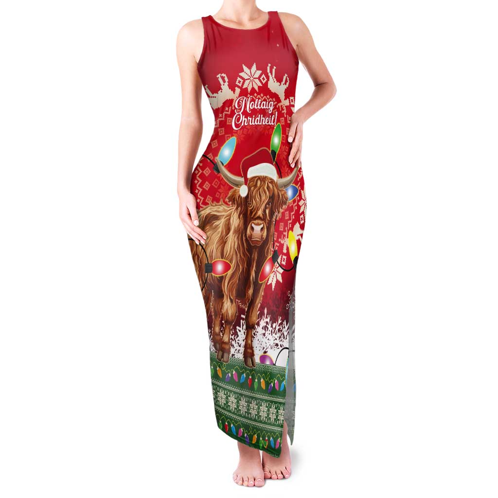 Scotland Christmas Tank Maxi Dress Highland Cow Santa - Nollaig Chridheil!