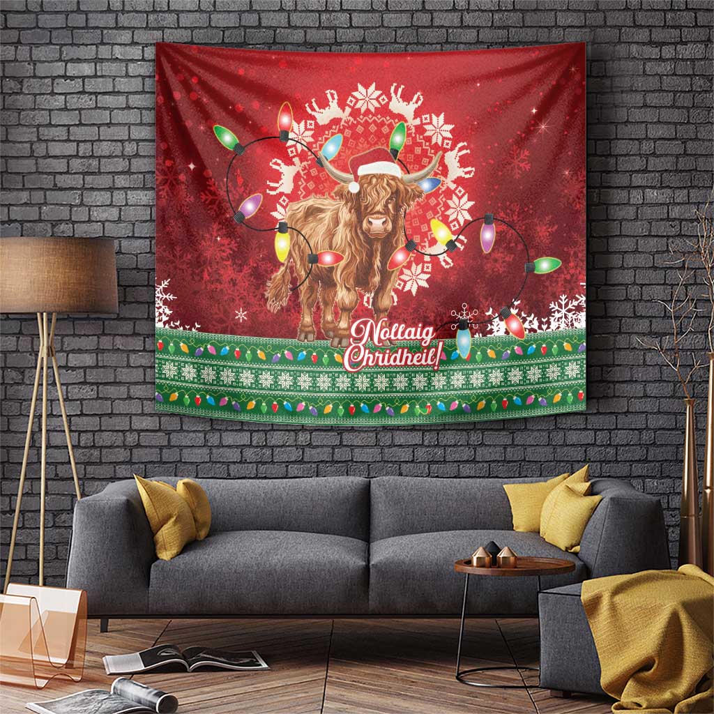 Scotland Christmas Tapestry Highland Cow Santa - Nollaig Chridheil!