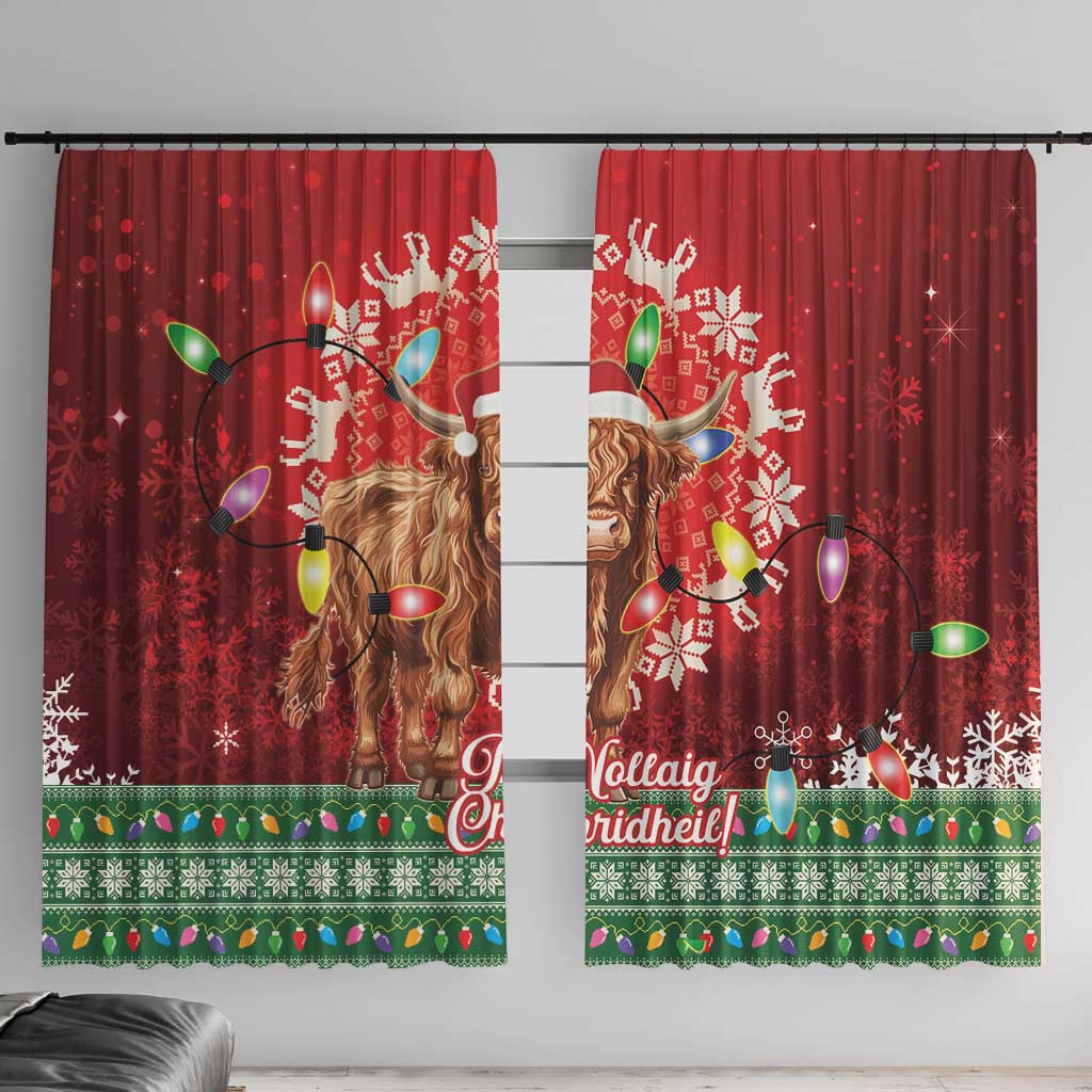 Scotland Christmas Window Curtain Highland Cow Santa - Nollaig Chridheil!