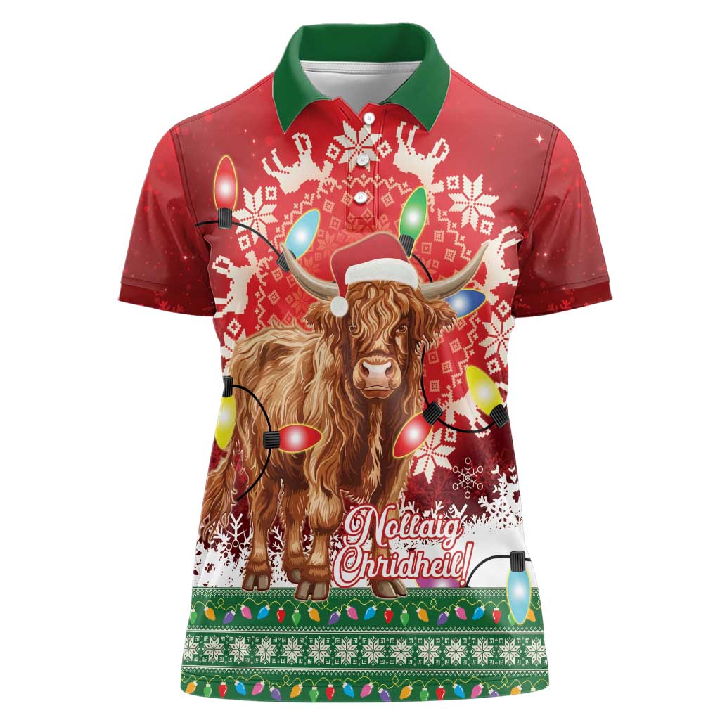 Scotland Christmas Women Polo Shirt Highland Cow Santa - Nollaig Chridheil!