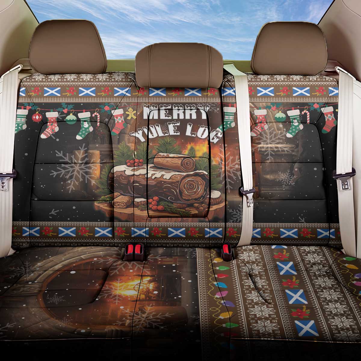 Scotland Christmas Back Car Seat Cover Merry Yule Log - Wonder Print Shop