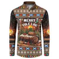 Dark brown button-up sweatshirt with festive Christmas graphic and long sleeves