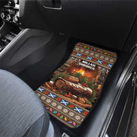 Rear seat Christmas car floor mat with glowing hearth log and festive pattern border