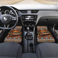 Front Christmas car floor mats with glowing hearth log design and patterned edge