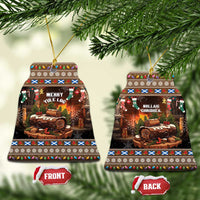 Bell-shaped ceramic Christmas ornaments with Merry Yule Log and Nollaig Chridheil text
