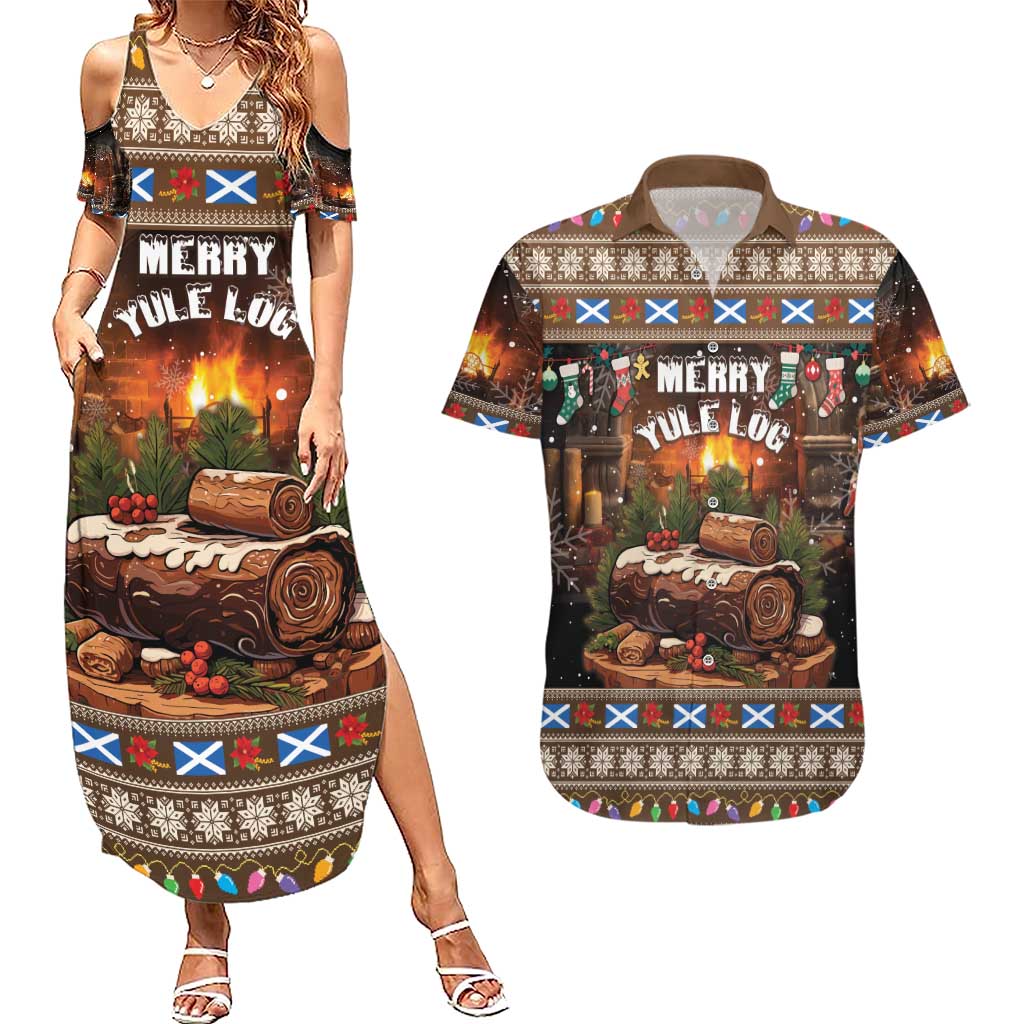 Scotland Christmas Couples Matching Summer Maxi Dress and Hawaiian Shirt Merry Yule Log - Wonder Print Shop