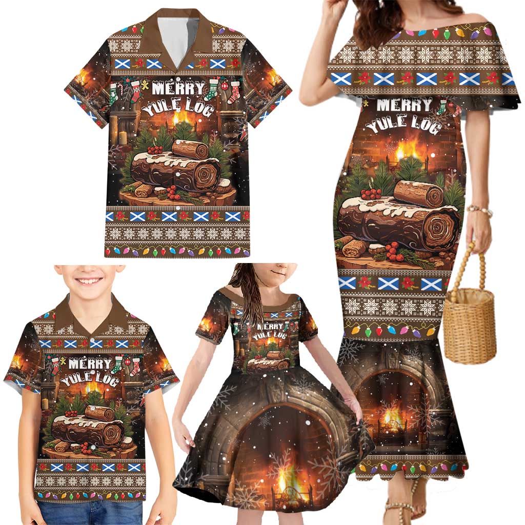 Scotland Christmas Family Matching Mermaid Dress and Hawaiian Shirt Merry Yule Log - Wonder Print Shop