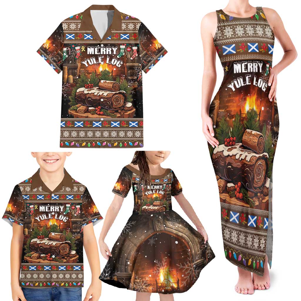 Scotland Christmas Family Matching Tank Maxi Dress and Hawaiian Shirt Merry Yule Log - Wonder Print Shop