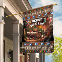 Brown Christmas garden flag with Merry Yule Log graphic and festive border