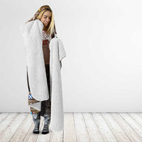 Christmas hooded blanket robe with hood, white sherpa texture, and festive trim