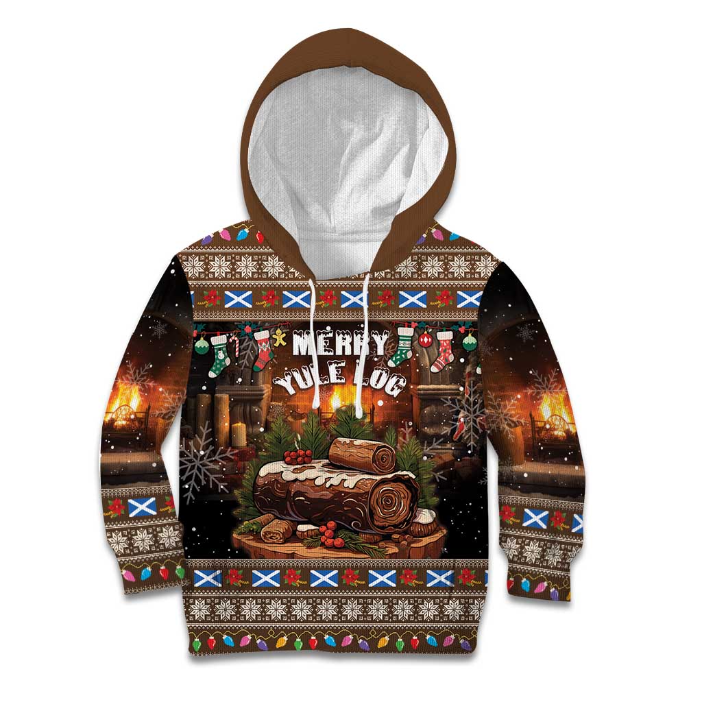 Scotland Christmas Kid Hoodie Merry Yule Log - Wonder Print Shop