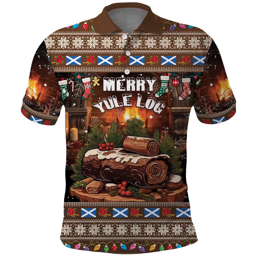 Scotland Christmas Polo Shirt Merry Yule Log - Wonder Print Shop