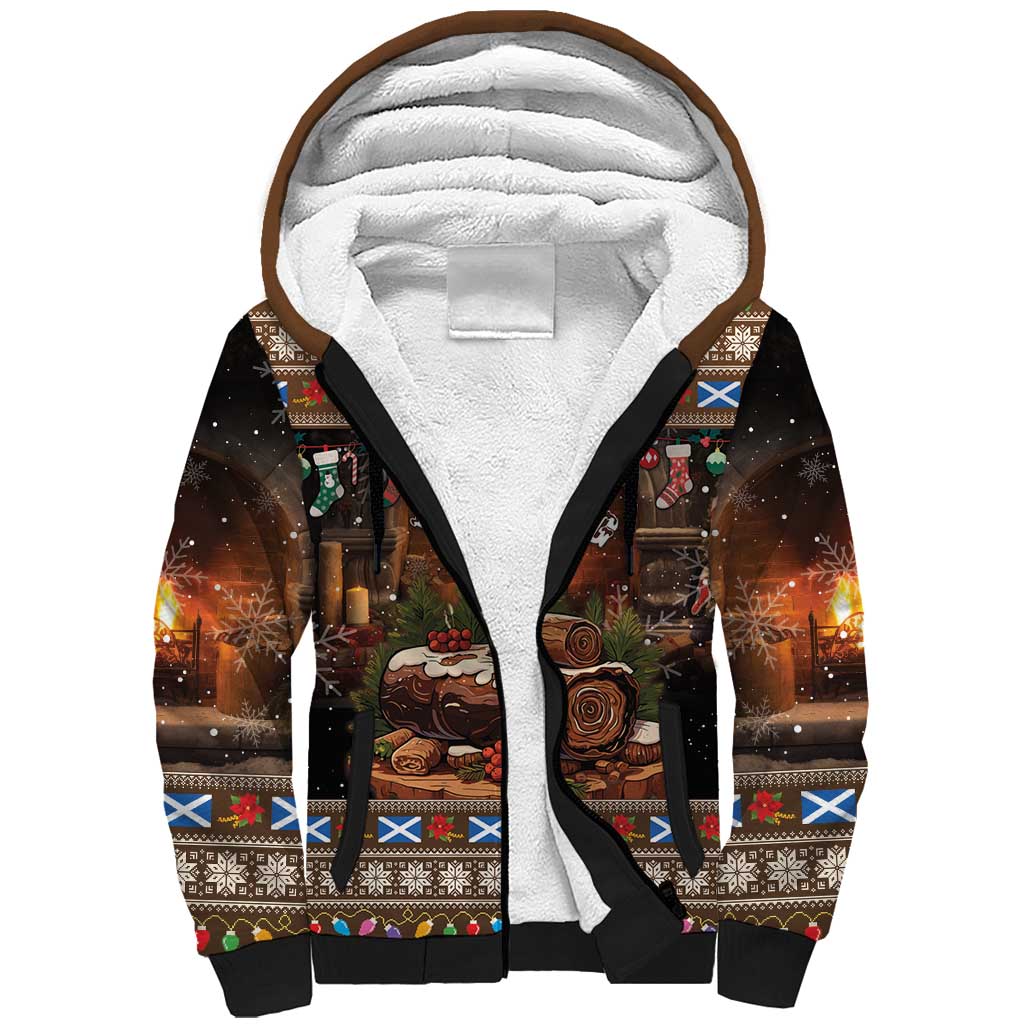 Scotland Christmas Sherpa Hoodie Merry Yule Log