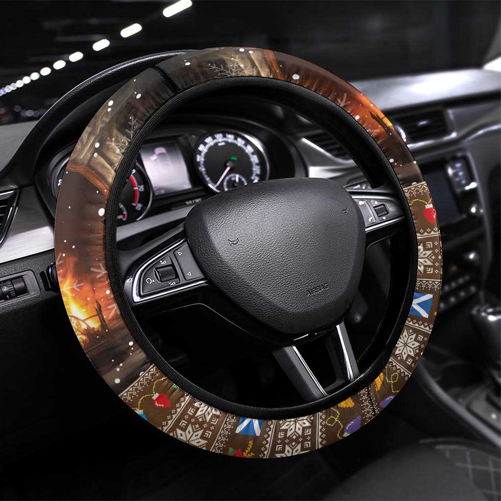 Scotland Christmas Steering Wheel Cover Merry Yule Log