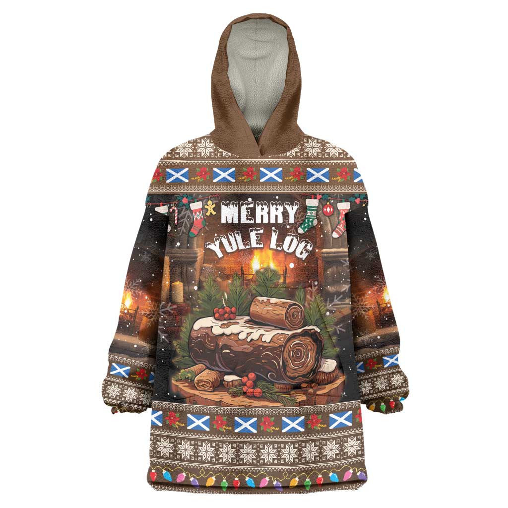 Scotland Christmas Wearable Blanket Hoodie Merry Yule Log