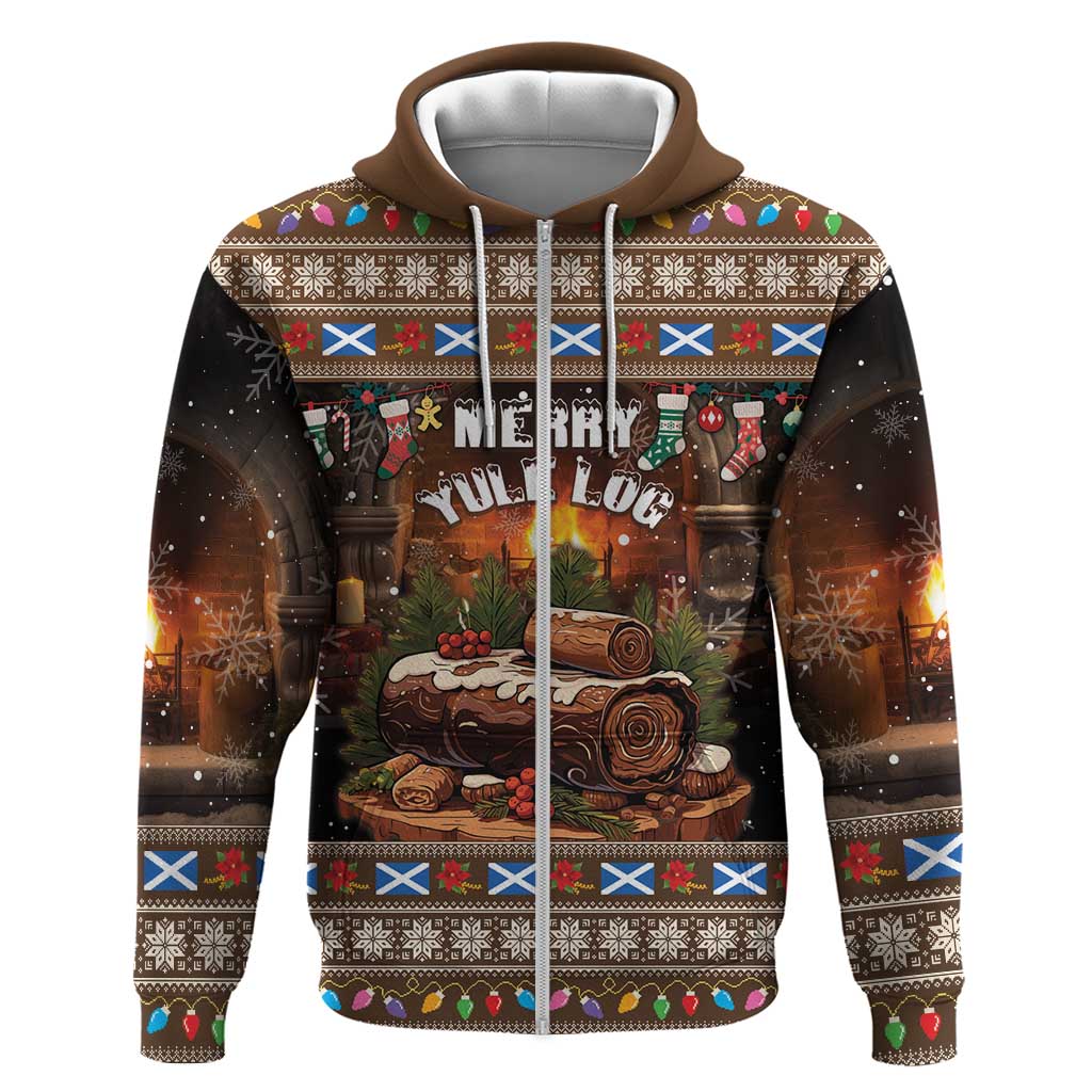 Scotland Christmas Zip Hoodie Merry Yule Log