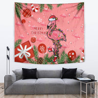 Pink flamingo Christmas wall tapestry with 'Merry Christmas' and ribbon-like lights