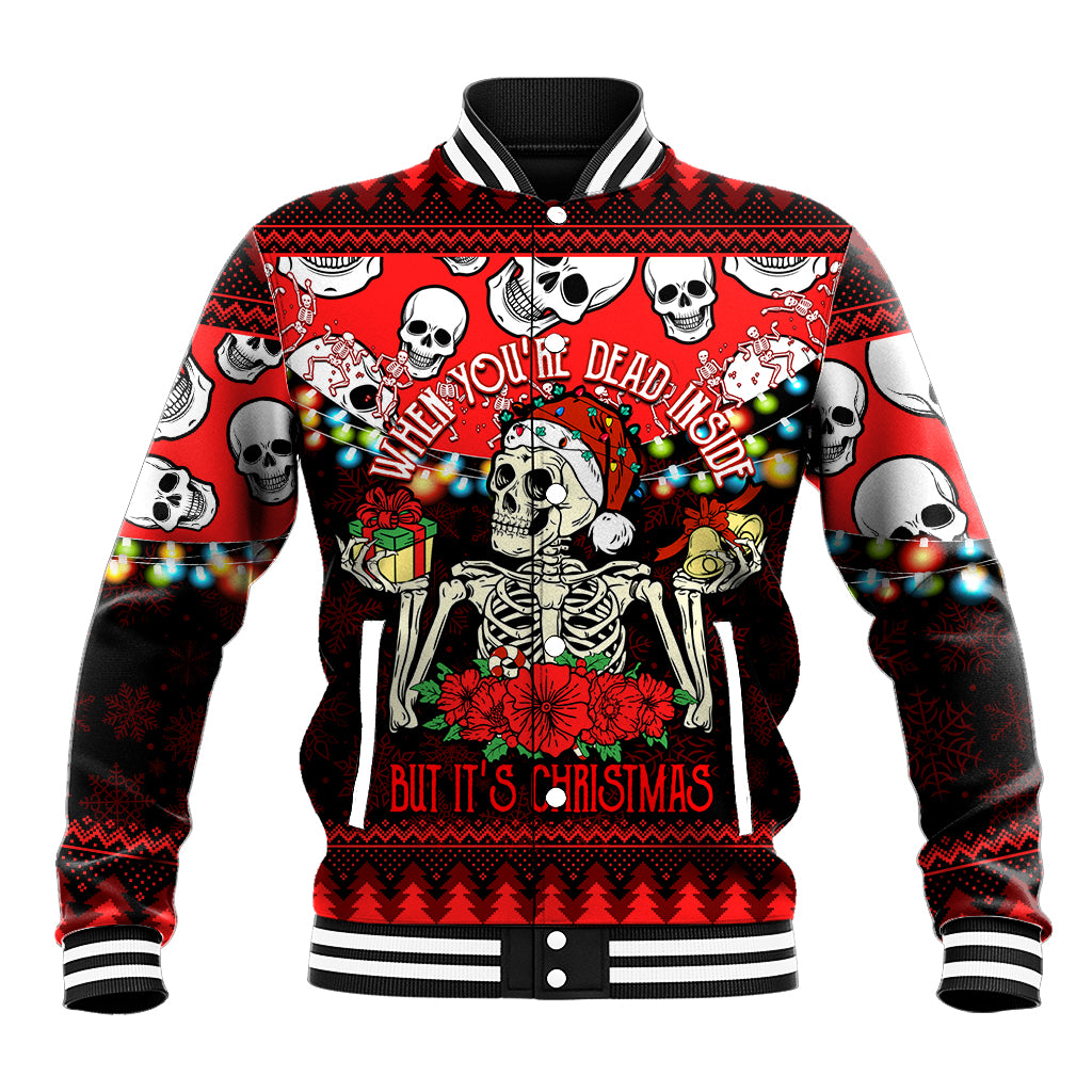 Skull Christmas Baseball Jacket When You Are Dead Inside But It Is Christmas - Wonder Print Shop