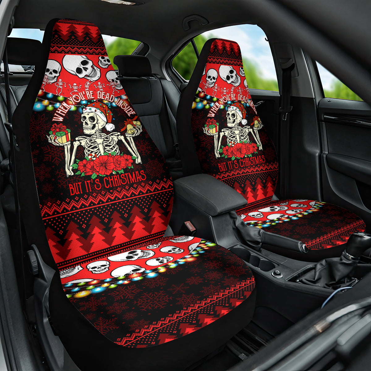 Skull Christmas Car Seat Cover When You Are Dead Inside But It Is Christmas - Wonder Print Shop