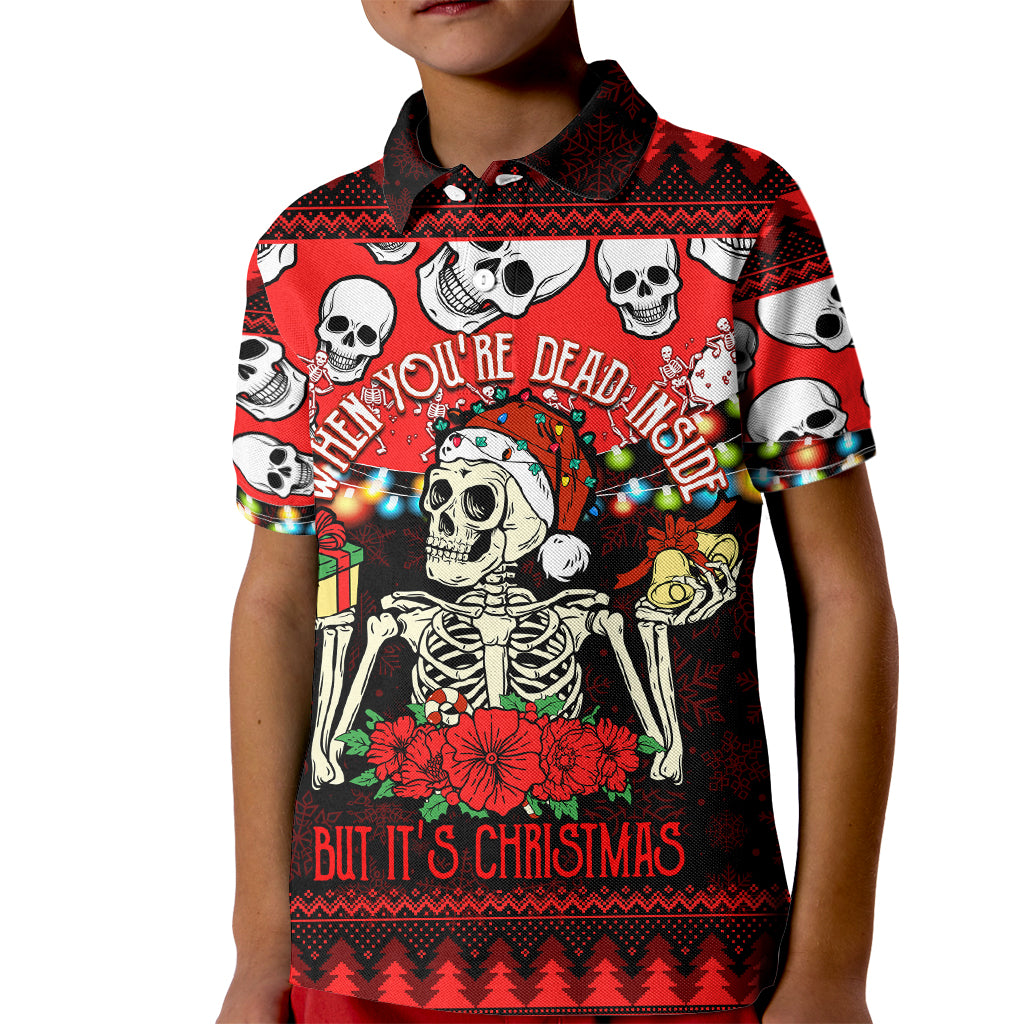 Skull Christmas Kid Polo Shirt When You Are Dead Inside But It Is Christmas - Wonder Print Shop