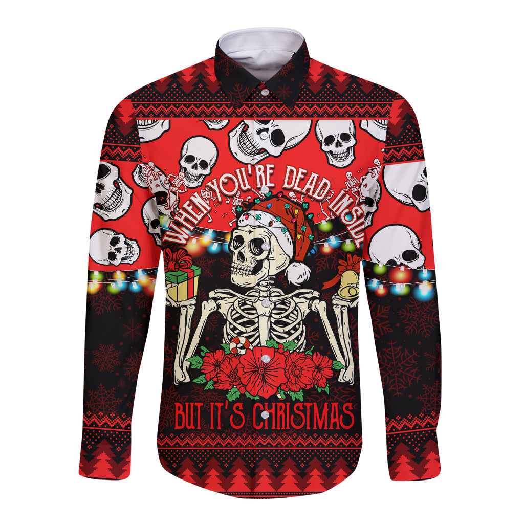 Skull Christmas Long Sleeve Button Shirt When You Are Dead Inside But It Is Christmas - Wonder Print Shop