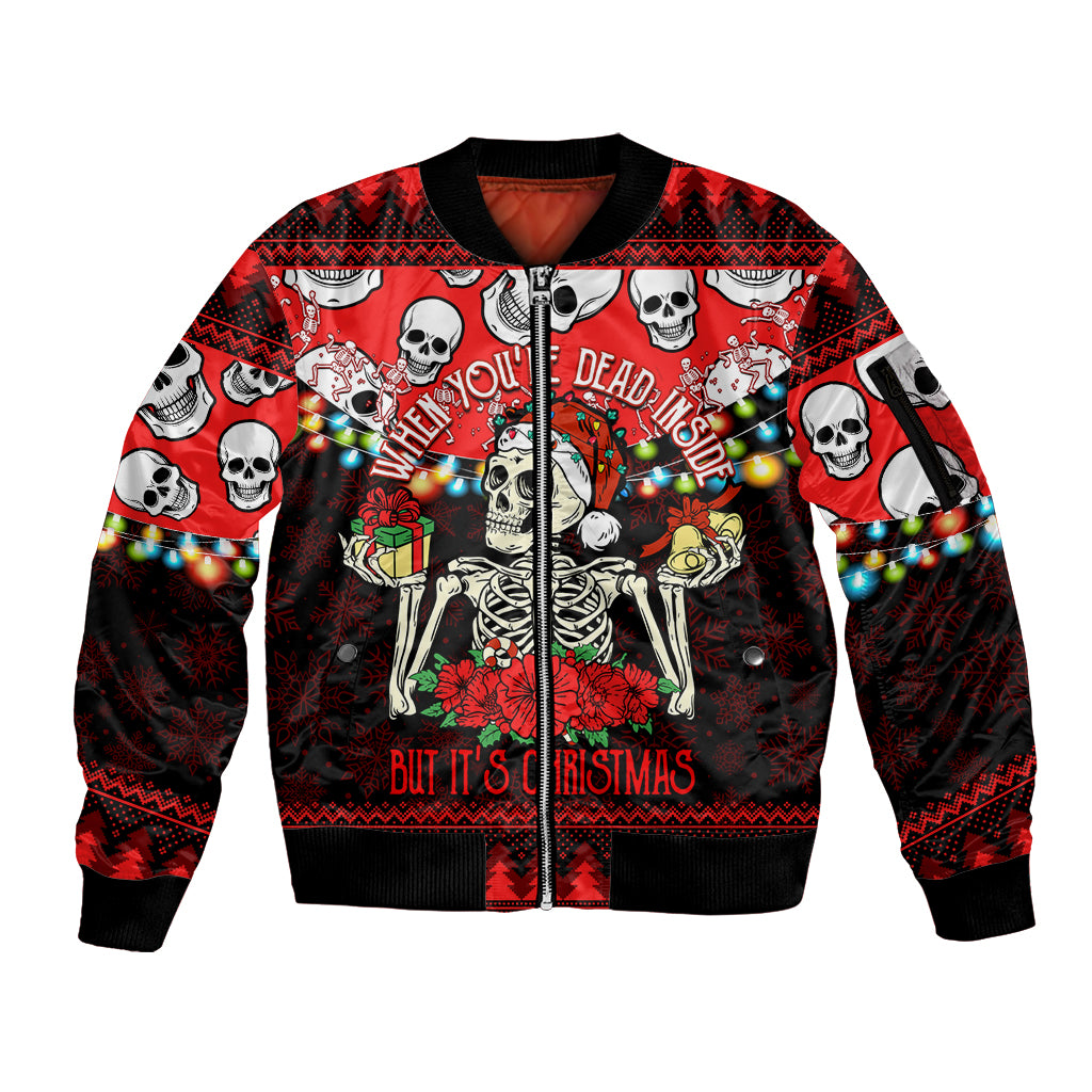 Skull Christmas Sleeve Zip Bomber Jacket When You Are Dead Inside But It Is Christmas - Wonder Print Shop