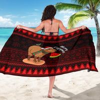 Red and black capybara Christmas sarong with zigzag border and large front graphic