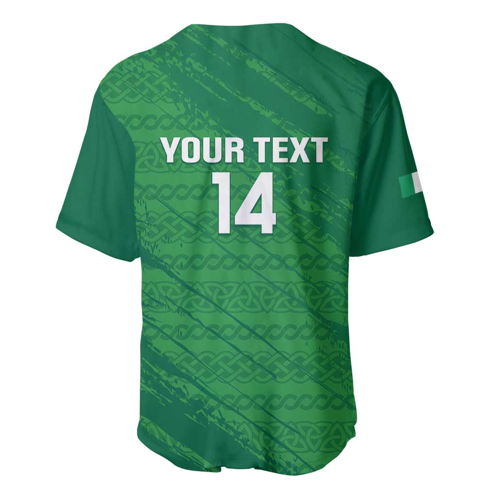 Green jersey back with celtic knot pattern, 'YOUR TEXT' and number 14