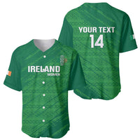 Green cricket jersey front/back set with celtic knot pattern and 'IRELAND WOMEN' / '14'