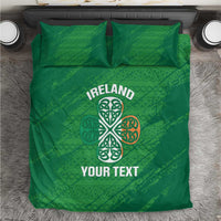 Green duvet cover bedding set with Ireland text, Celtic knot graphic, and matching pillowcases